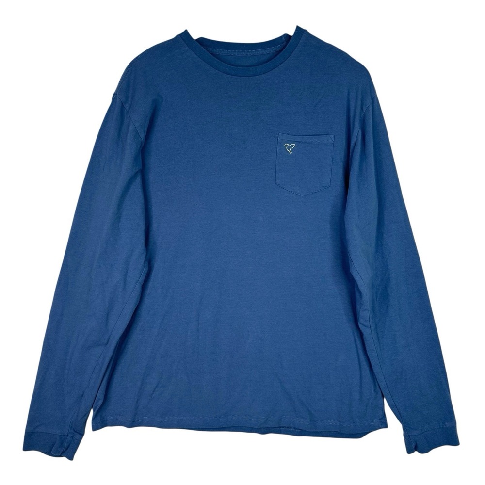 Birddogs Long Sleeve Pocket T Shirt Mens Blue Logo Cotton Blend Casual Tee